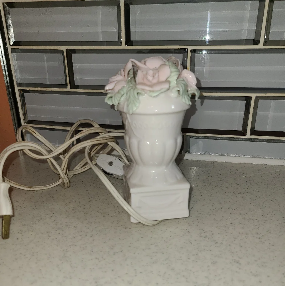 Vintage Faux Floral Ceramic Accent with Pink and Green